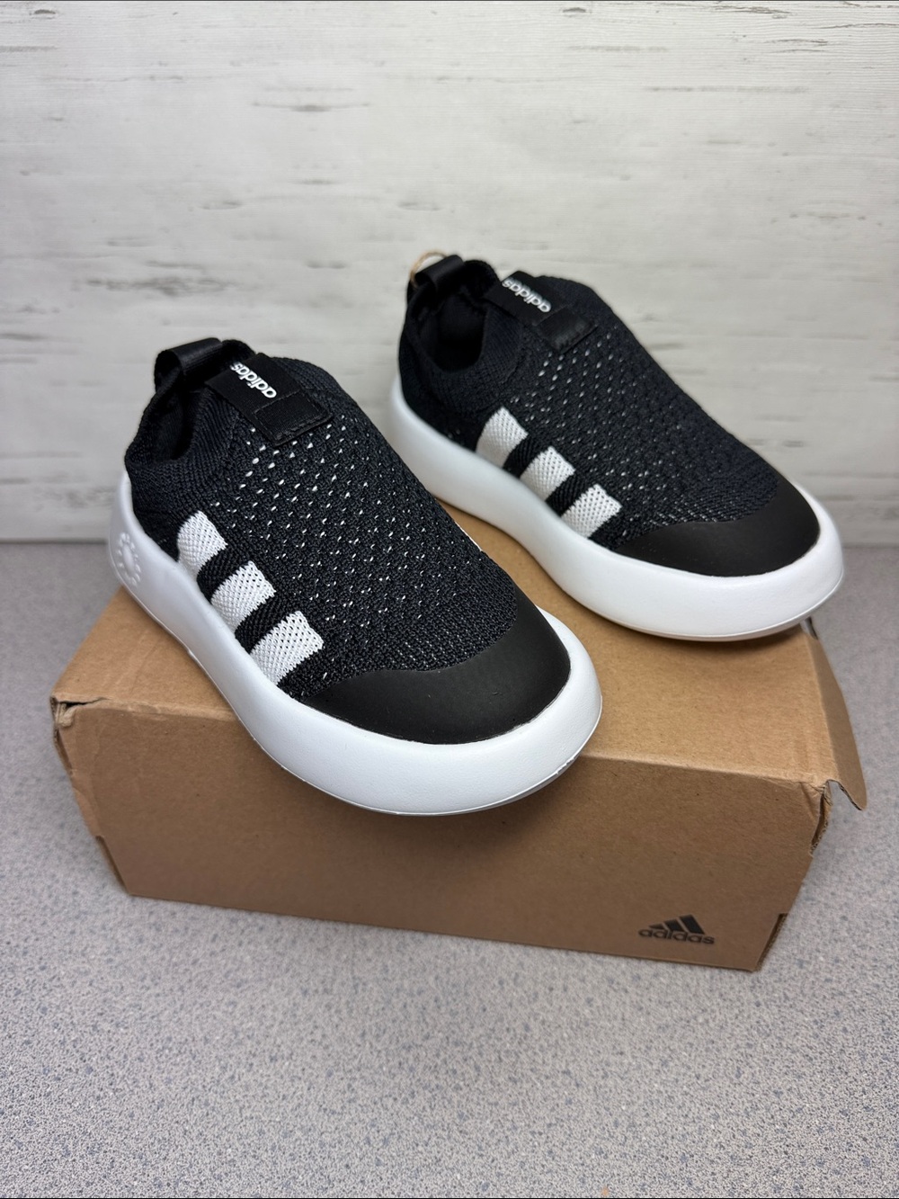 adidas Kids Black & White Knit Slip-On Sneakers